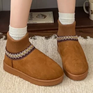 Winter New Women's Snow Boots 2025Fashion Knitted Designer Outdoor Hiking Thickened Velvet Warm One-foot Short Boots Botas Mujer