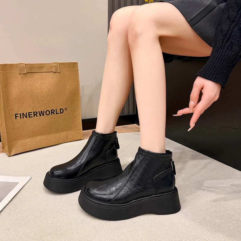 Women's Autumn New Brand Designer Suede Waterproof Heightened Flat Boots 2025 Fashion Round Toe Comfortable Warm Chelsea Boots