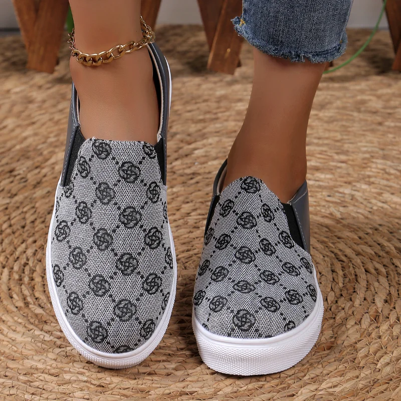2025 Spring New Fashion Round Toe Designer Printed Women's Vulcanized Shoes Casual Comfortable Shallow Mouth Women's Flat Shoes - Image 2