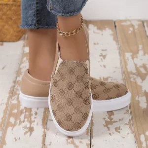 2025 Spring New Fashion Round Toe Designer Printed Women's Vulcanized Shoes Casual Comfortable Shallow Mouth Women's Flat Shoes