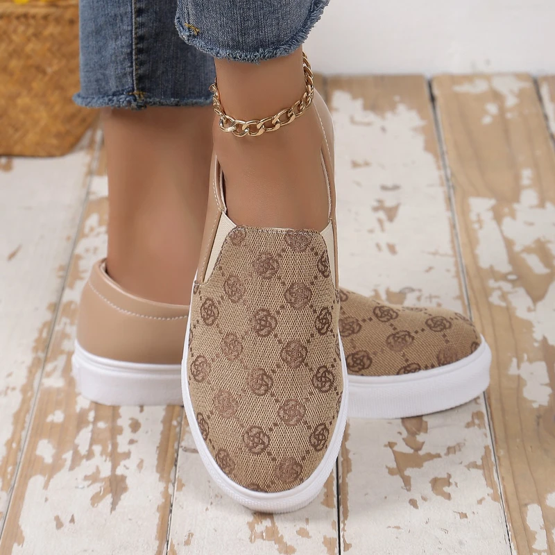 2025 Spring New Fashion Round Toe Designer Printed Women's Vulcanized Shoes Casual Comfortable Shallow Mouth Women's Flat Shoes
